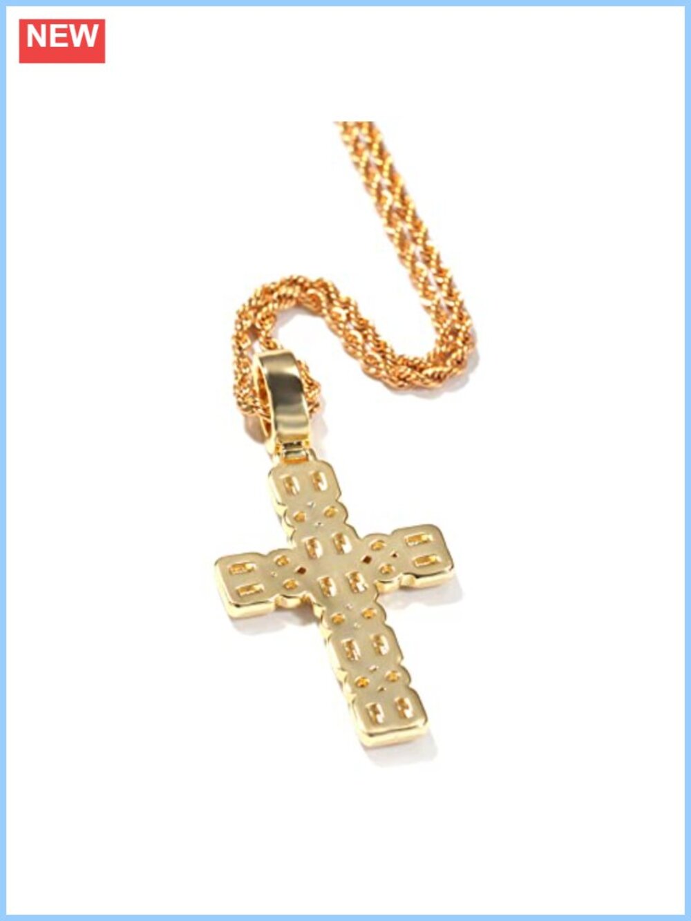 14K Gold Moissanite Cross Pendant Necklace Layered Chain